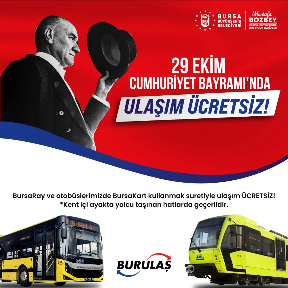 29 Ekim’de toplu ulaşım ücretsiz