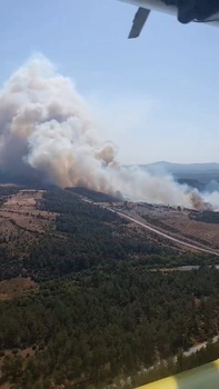 Bayramiç'te orman yangınına havadan ve karadan müdahale sürüyor
